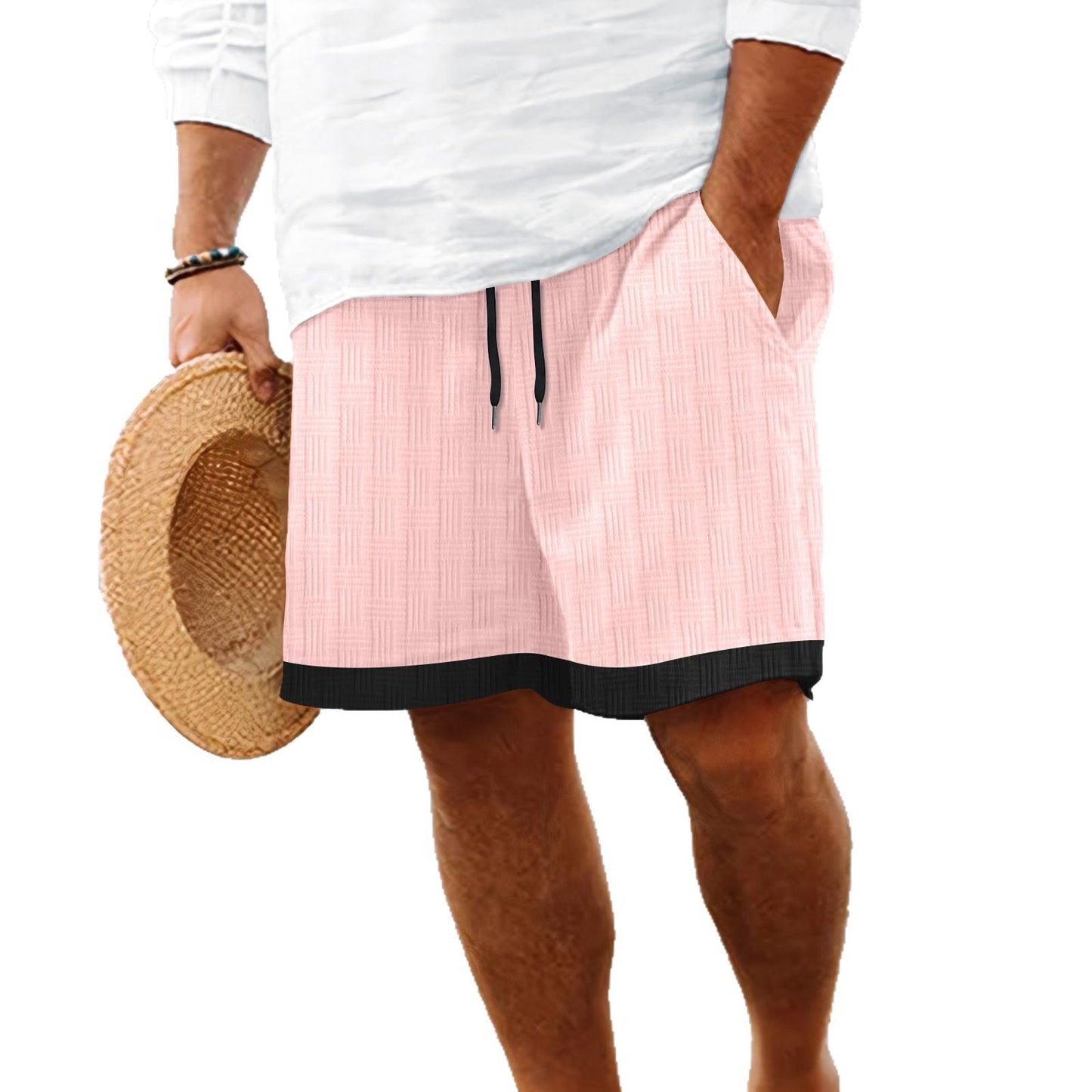 Men's Jacquard Mixed Color Stripe Drawstring Shorts
